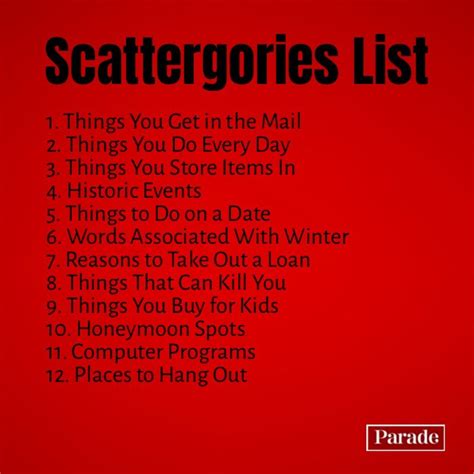 dirty scattergories list